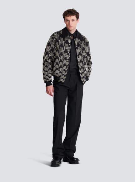 Satin bomber jacket with crystal embroidery