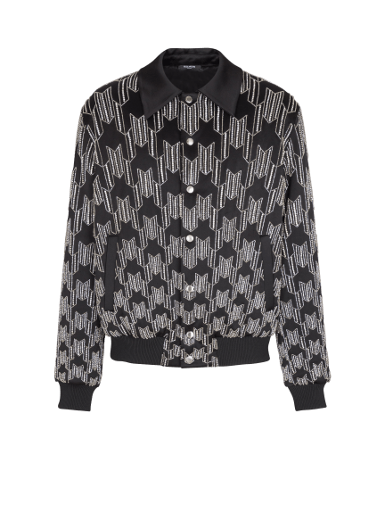 Satin bomber jacket with crystal embroidery