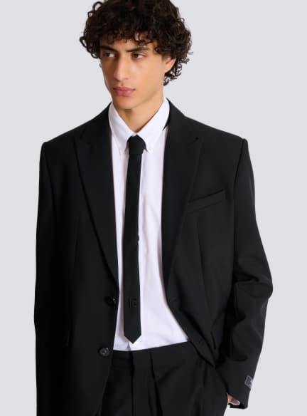 Slim wool tie with PB embroidery