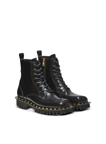 Glazed leather army boots
