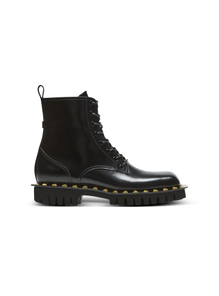 Glazed leather army boots