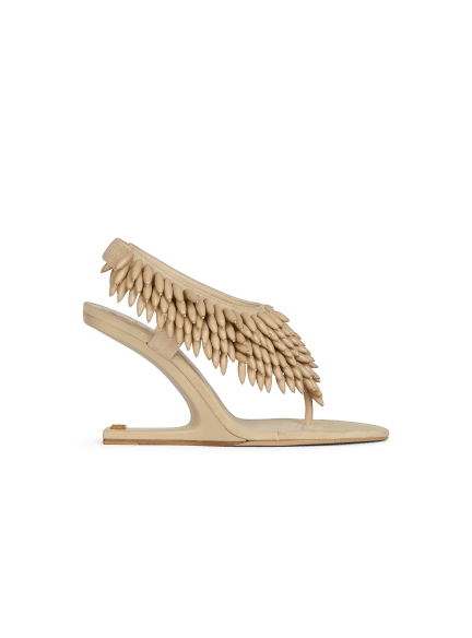 Sandales No Wedge&nbsp;en cuir su&eacute;d&eacute; et perles