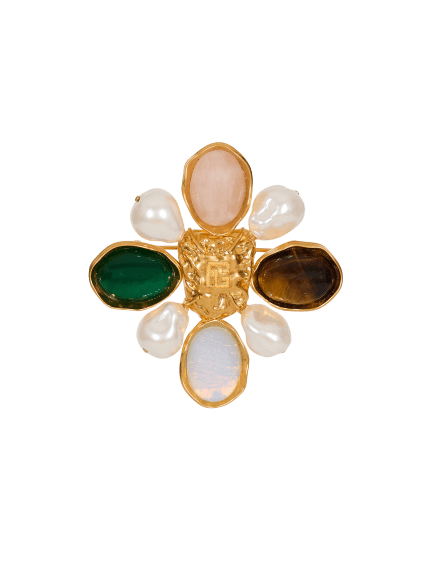 Baroque brooch in stones and pearls