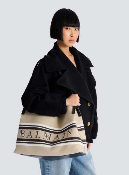 Medium Release Shopper bag in canvas and calfskin