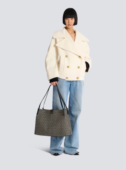 Medium Release Shopper bag in monogram jacquard and calfskin leather