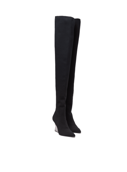 Wedge knit thigh-high boots