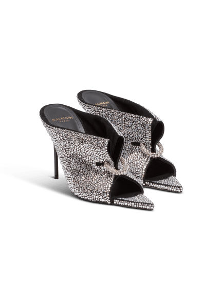 Suede and rhinestone mules with front piercing