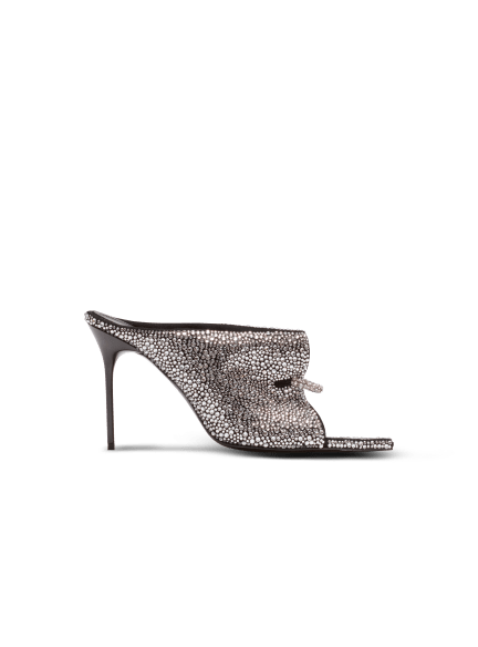 Suede and rhinestone mules with front piercing