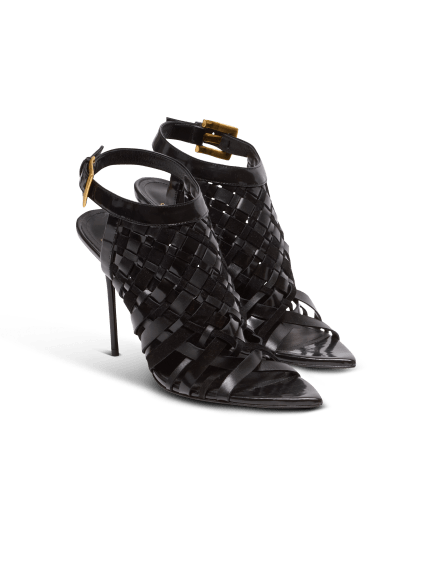 Fringed patent leather sandals