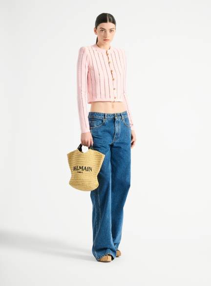 BALMAIN バルマン メッシュ ニット セーター 金ボタン付き アイボリー系 ラグジュアリーレディースニットウェア | BALMAIN