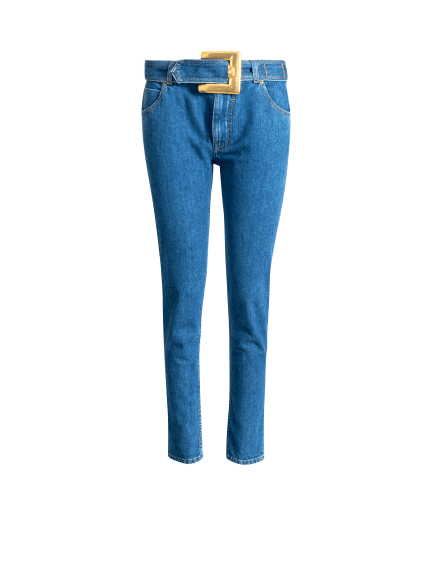 Jean ceintur&eacute; en denim
