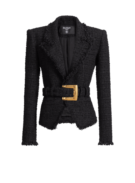 Veste ceintur&eacute;e en tweed