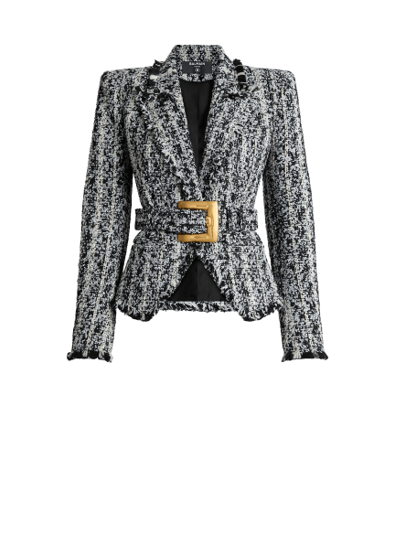 Two-tone tweed belted jacket