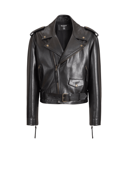 Textured leather biker jacket