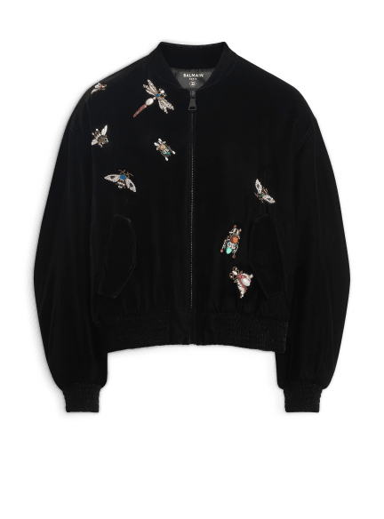 Cazadora tipo bomber bordada Balmain Insect de terciopelo