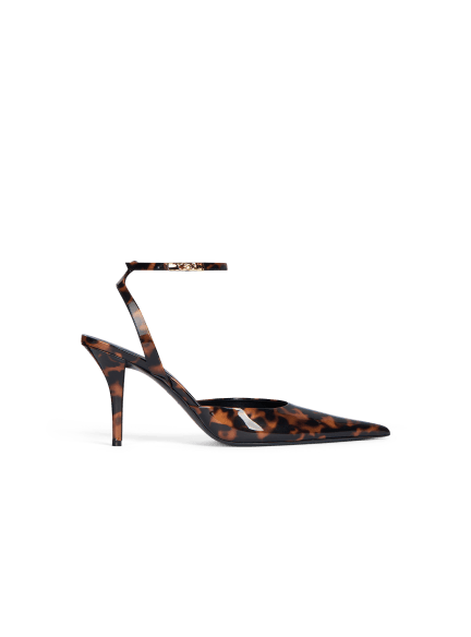 Printed patent leather strappy pumps