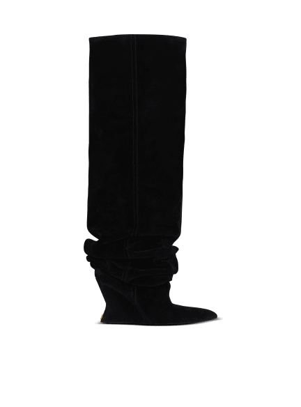 Suede leather Wedge thigh-high boots
