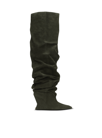 Suede leather Wedge thigh-high boots
