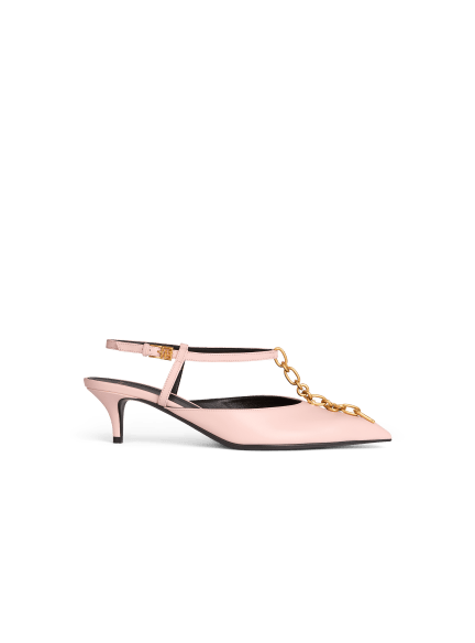 Sync chain kitten slingbacks in leather