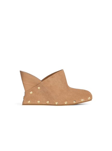 Wedge clogs in wood and suede