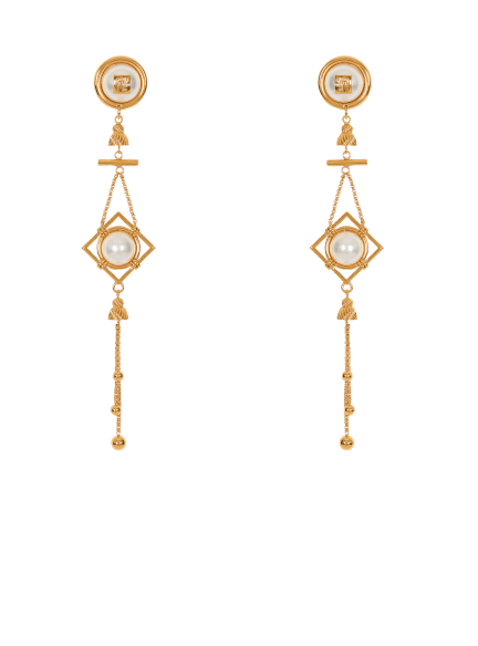 Brass and pearl pendant earrings