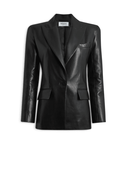 Structured-shoulder lambskin jacket