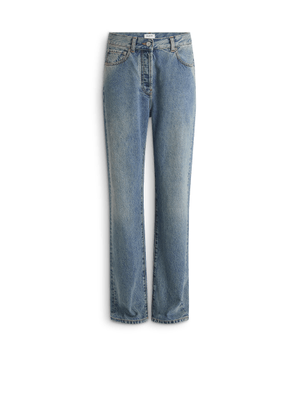 Straight-leg faded denim jeans