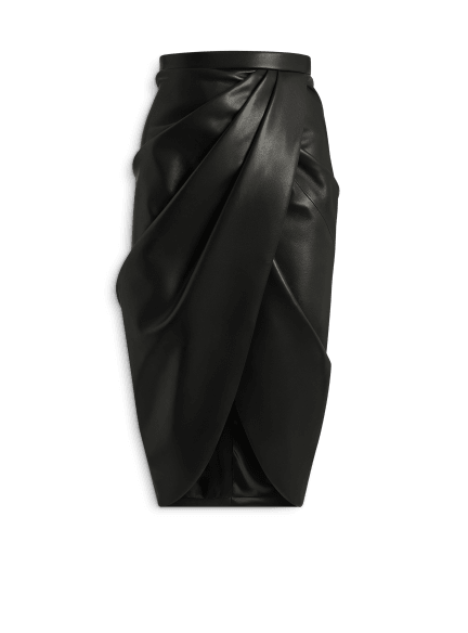 Draped lambskin midi skirt