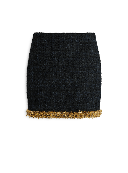 Short tweed skirt with embroidered trim