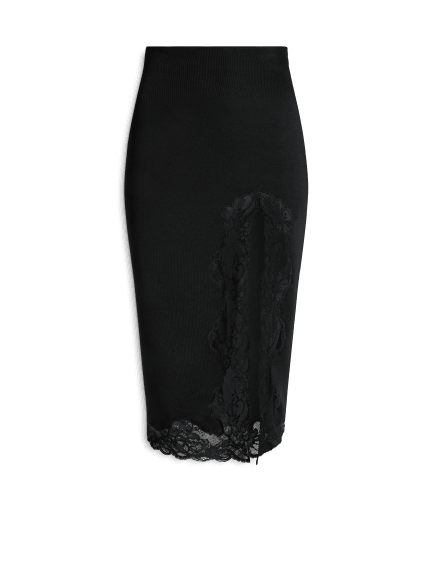 Knit midi skirt with lace