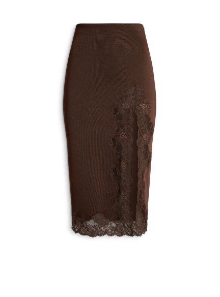 Knit midi skirt with lace