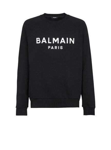Eco-designed cotton sweatshirt with Balmain Paris metallic logo print
