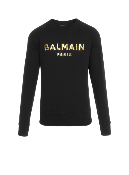 메탈릭 Balmain Paris 로고 프린트 디테일 코튼 스웻셔츠