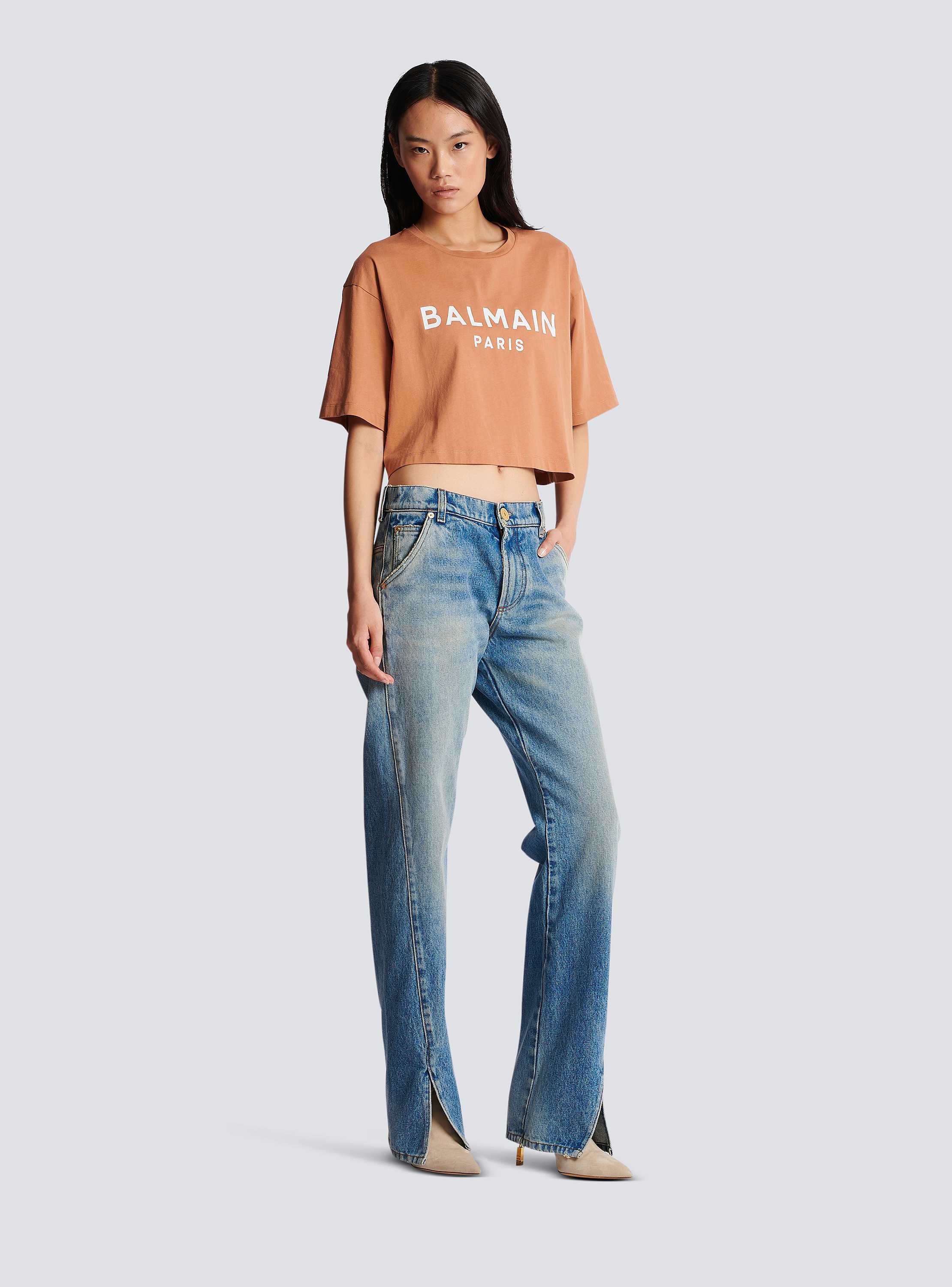 バルマン　ロゴＴシャツ　クロップド Balmainロゴプリント クロップドTシャツ - Women | BALMAIN