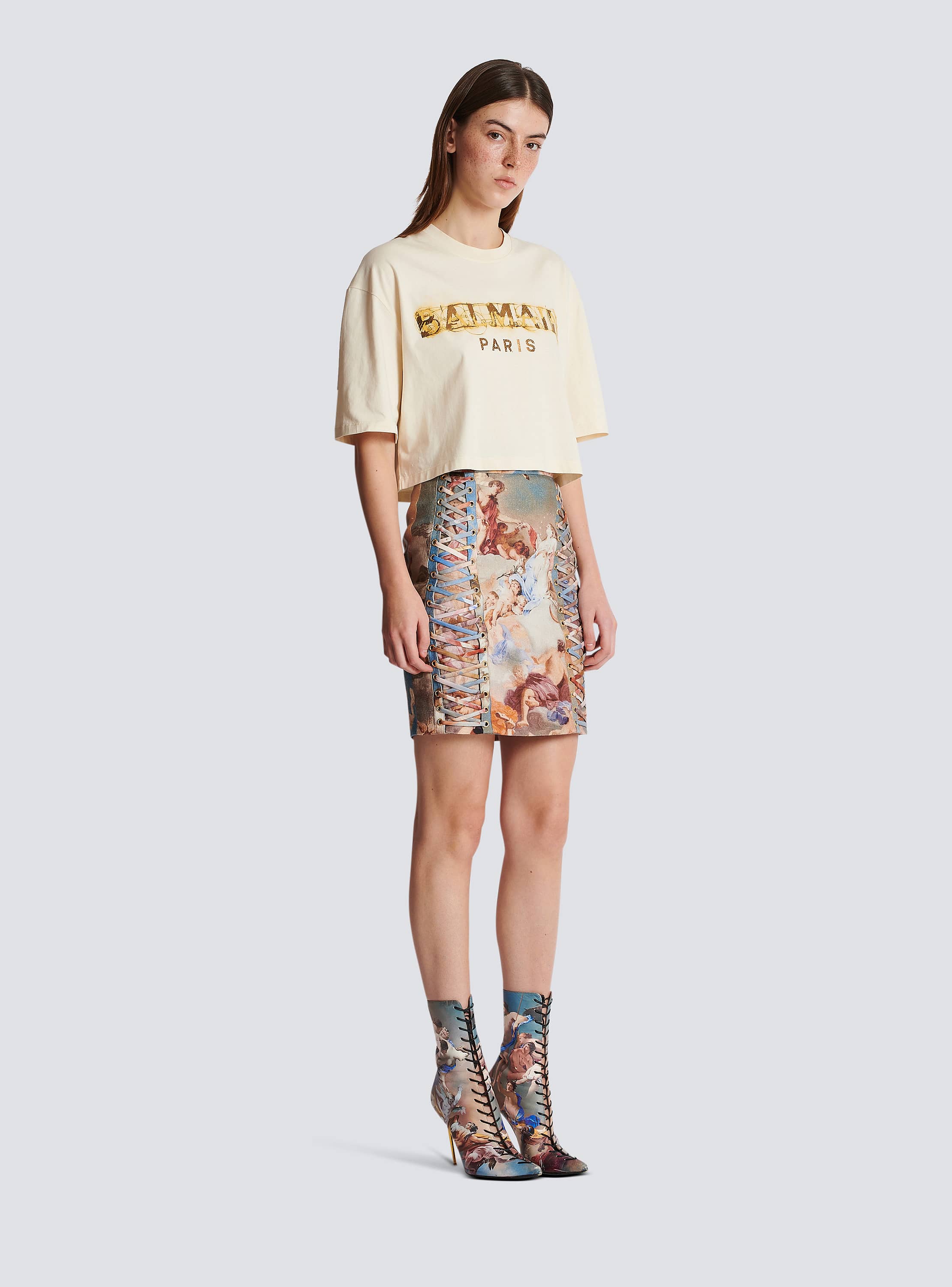 Cropped metallic Balmain print T-shirt