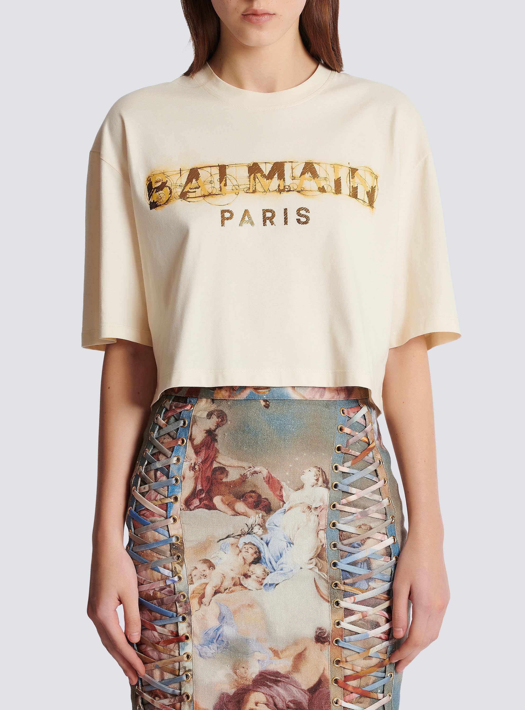 Cropped metallic Balmain print T-shirt