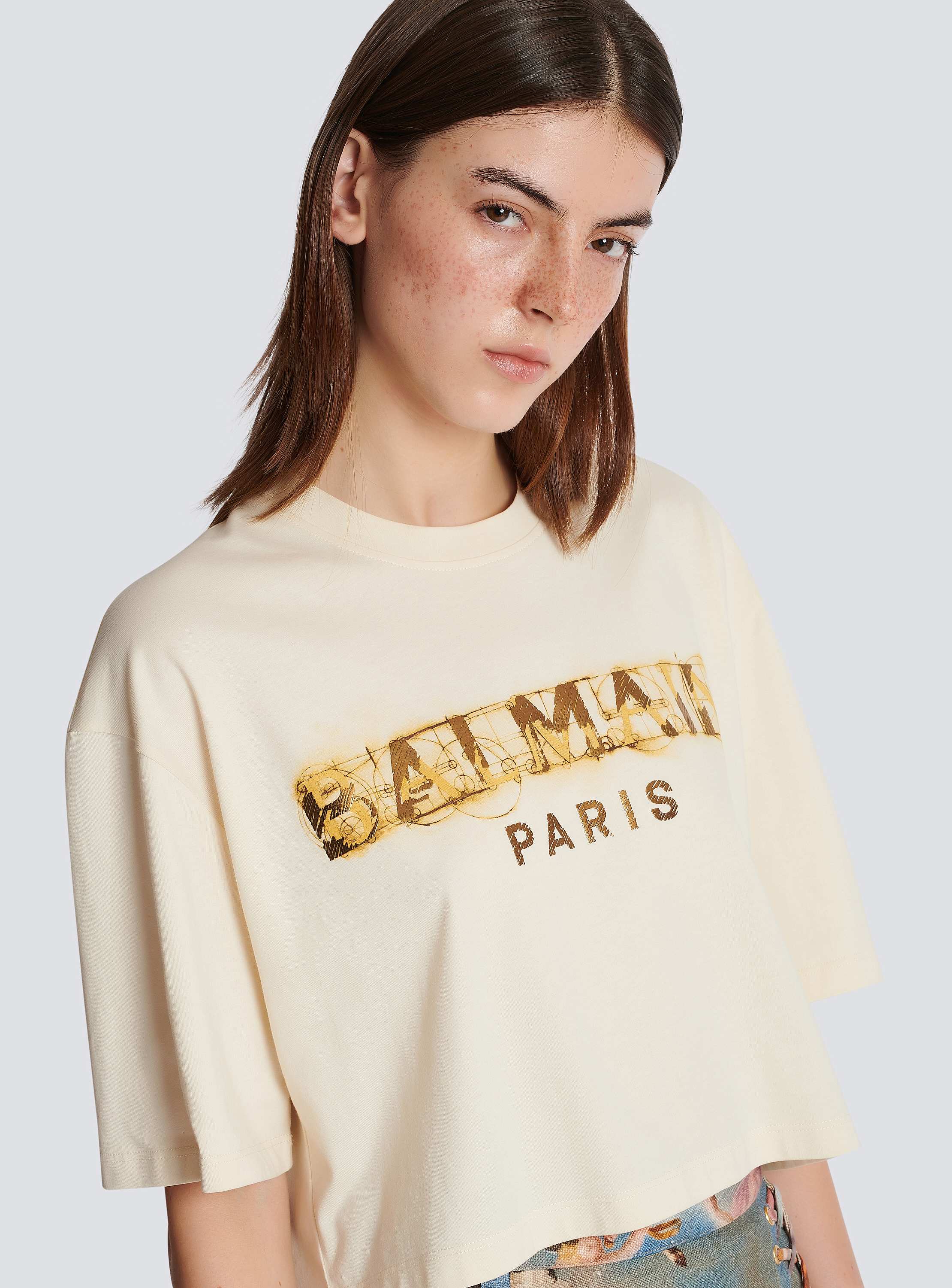 Cropped metallic Balmain print T-shirt