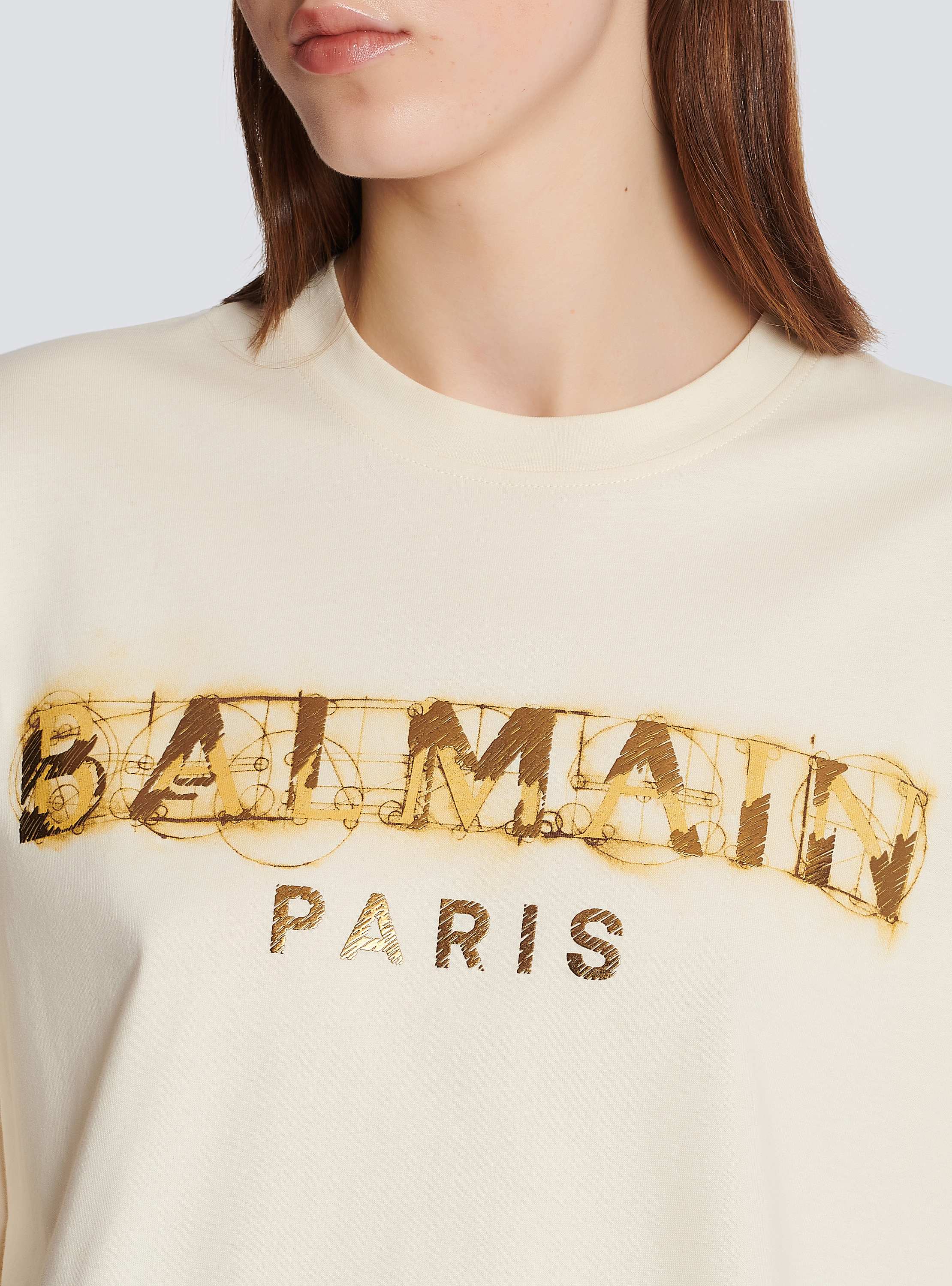 Cropped metallic Balmain print T-shirt