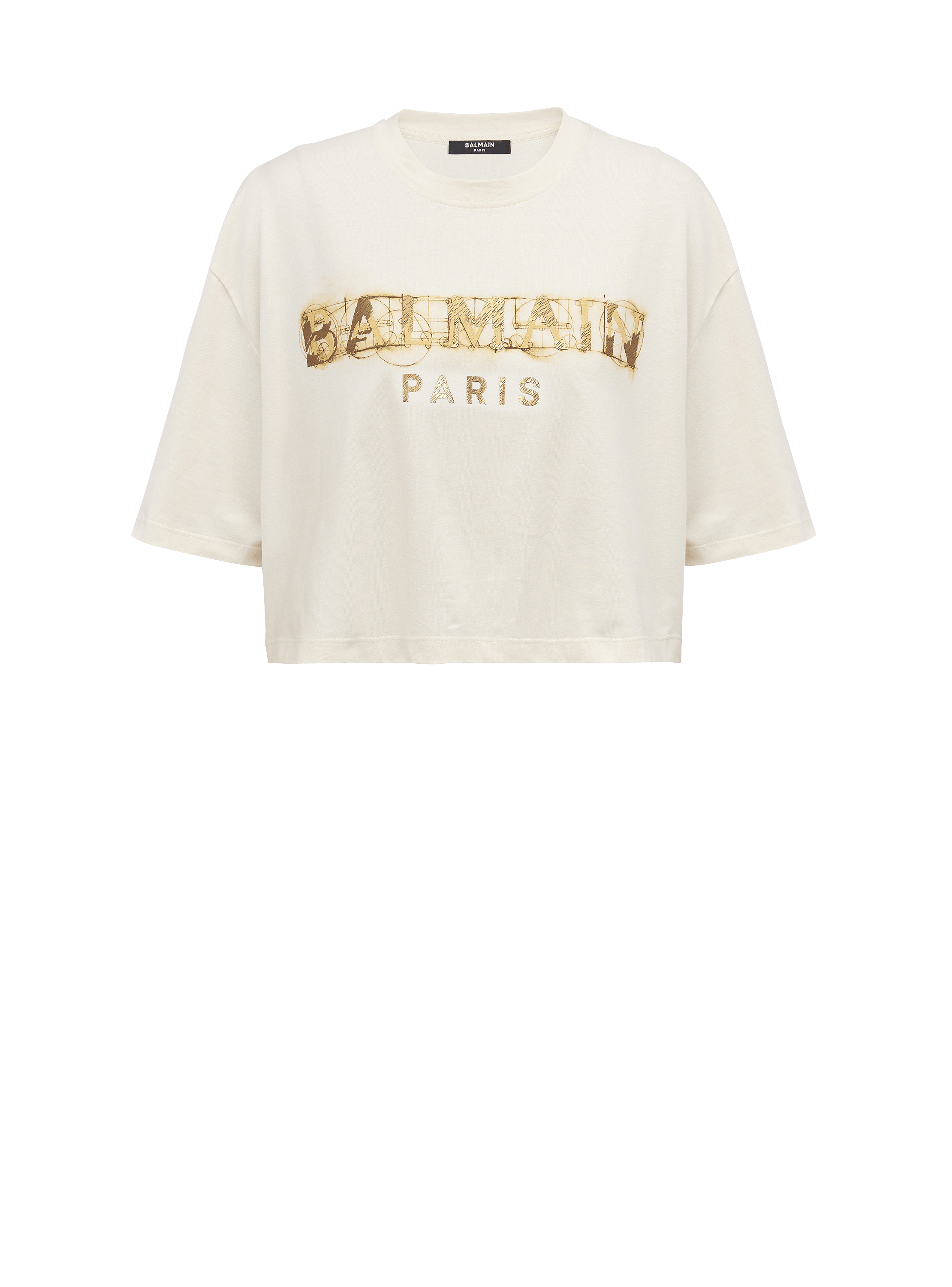 Cropped metallic Balmain print T-shirt