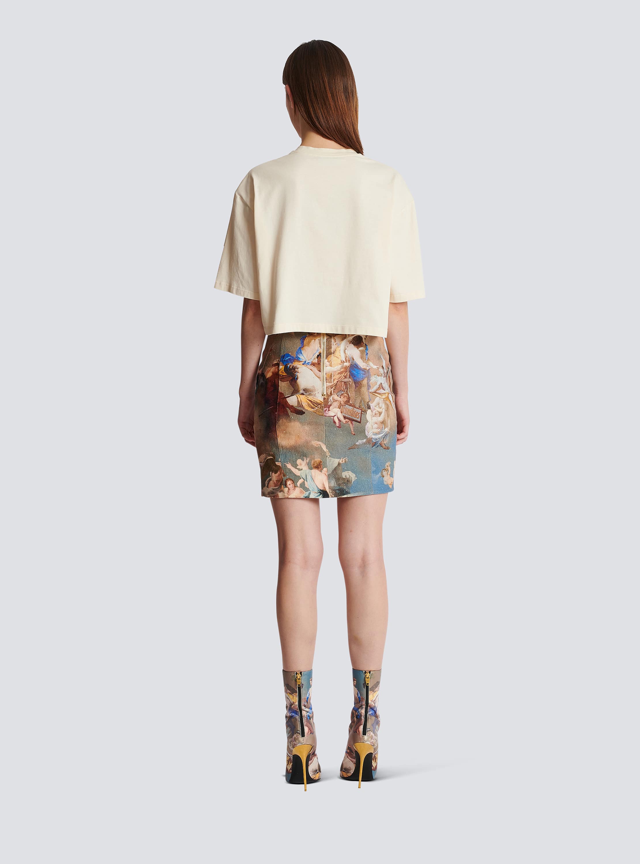 Cropped metallic Balmain print T-shirt
