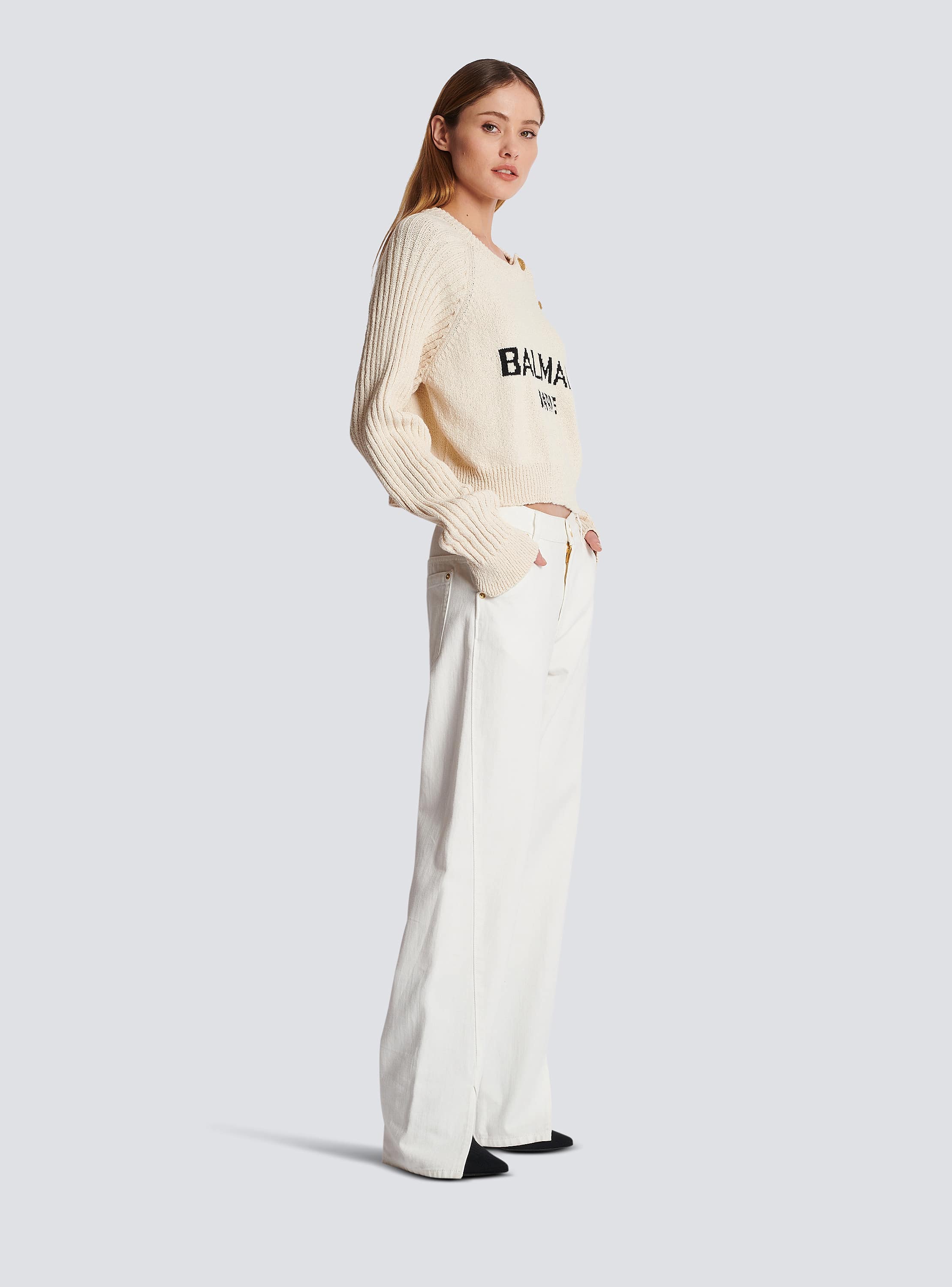 Buttoned jacquard jumper with Balmain logo