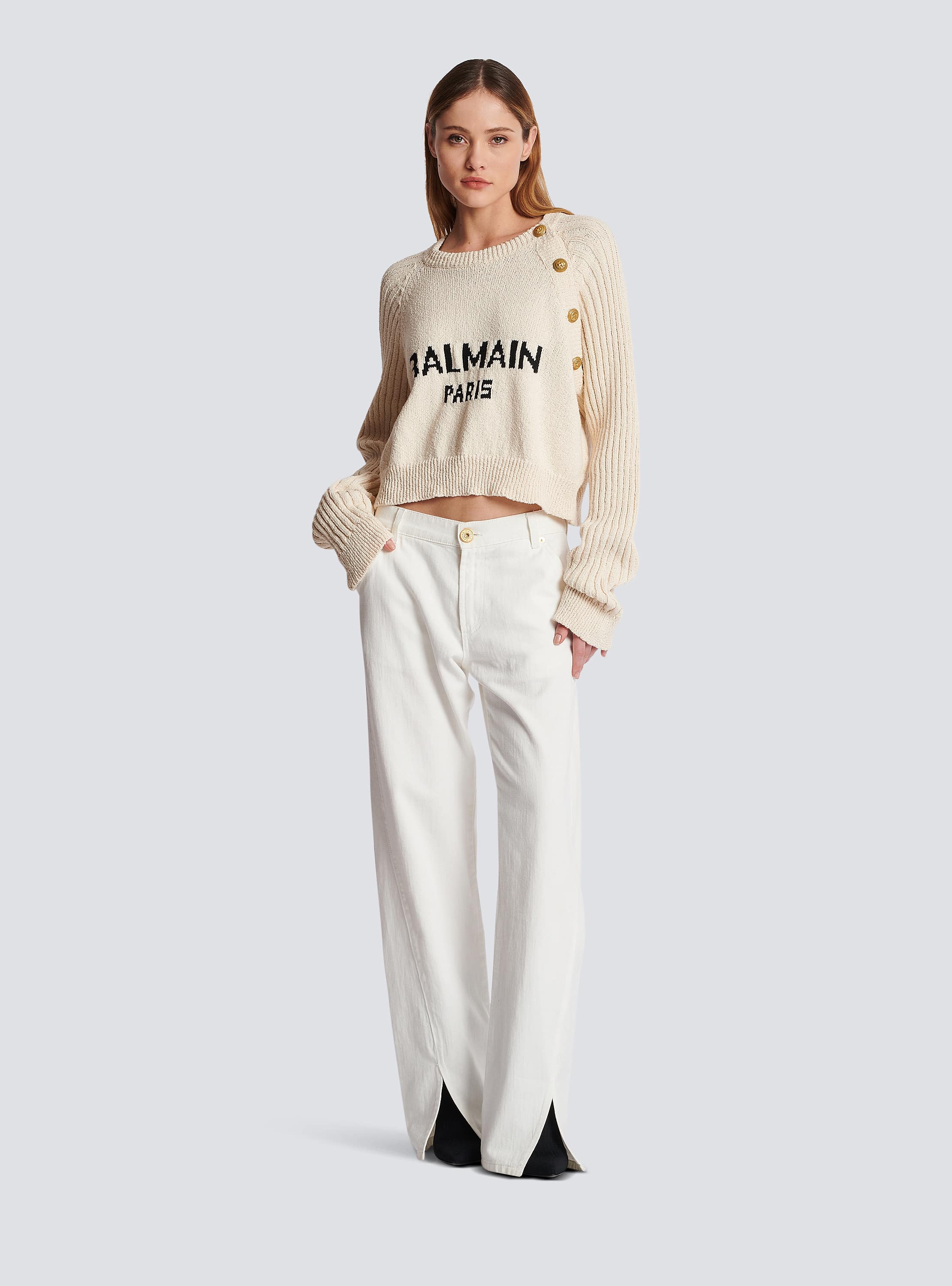 Buttoned jacquard jumper with Balmain logo