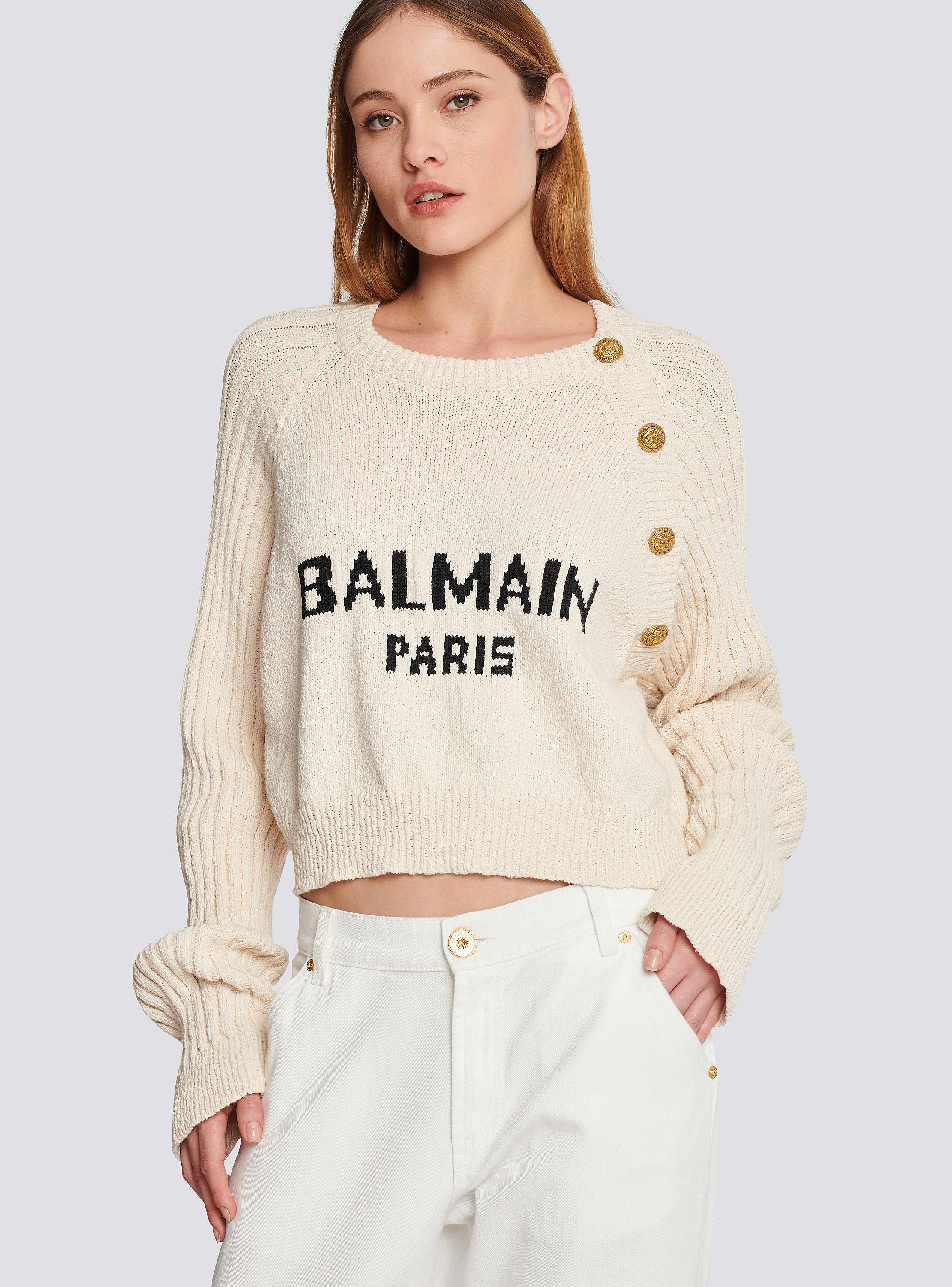 Buttoned jacquard jumper with Balmain logo
