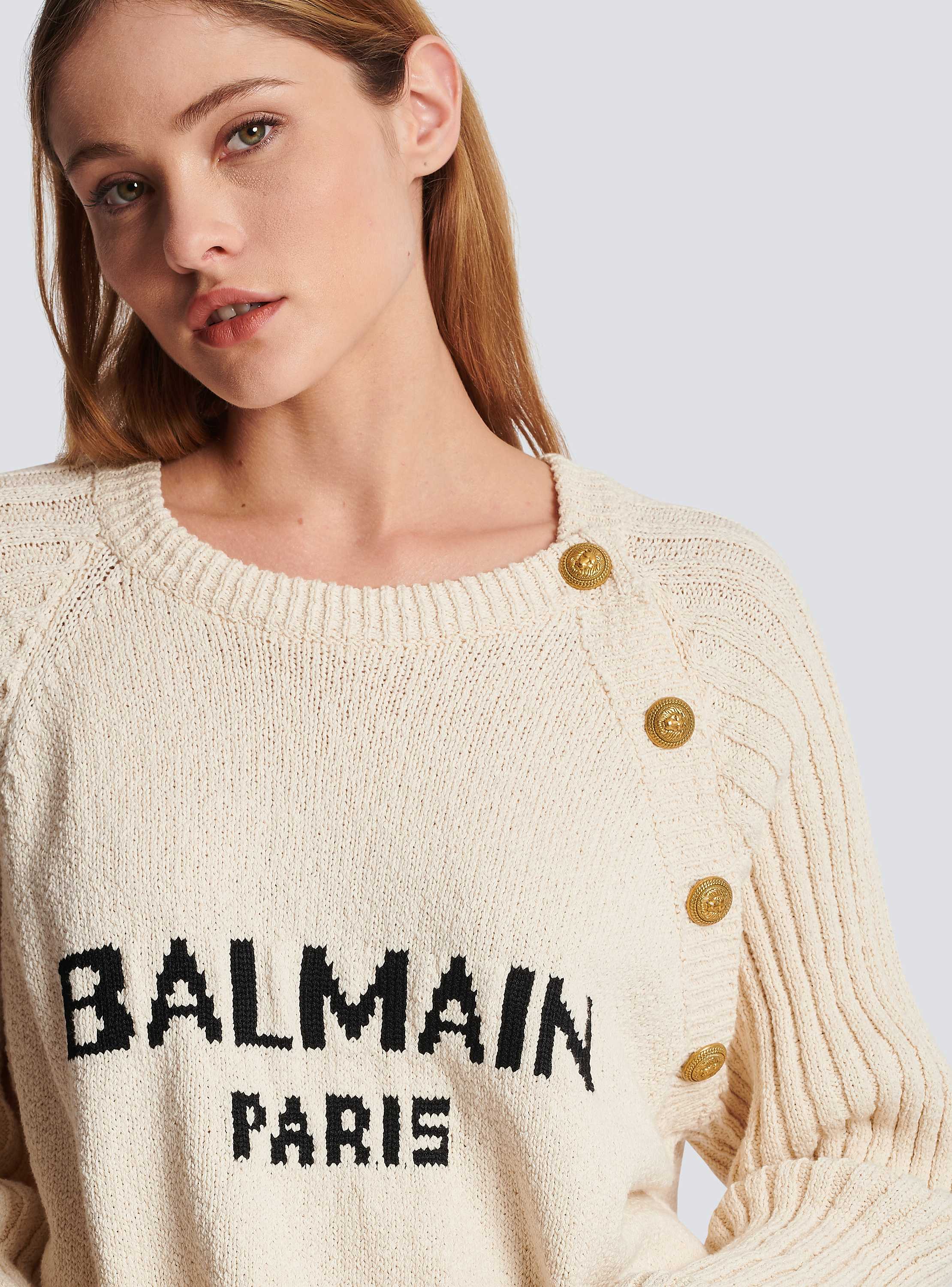 Buttoned jacquard jumper with Balmain logo