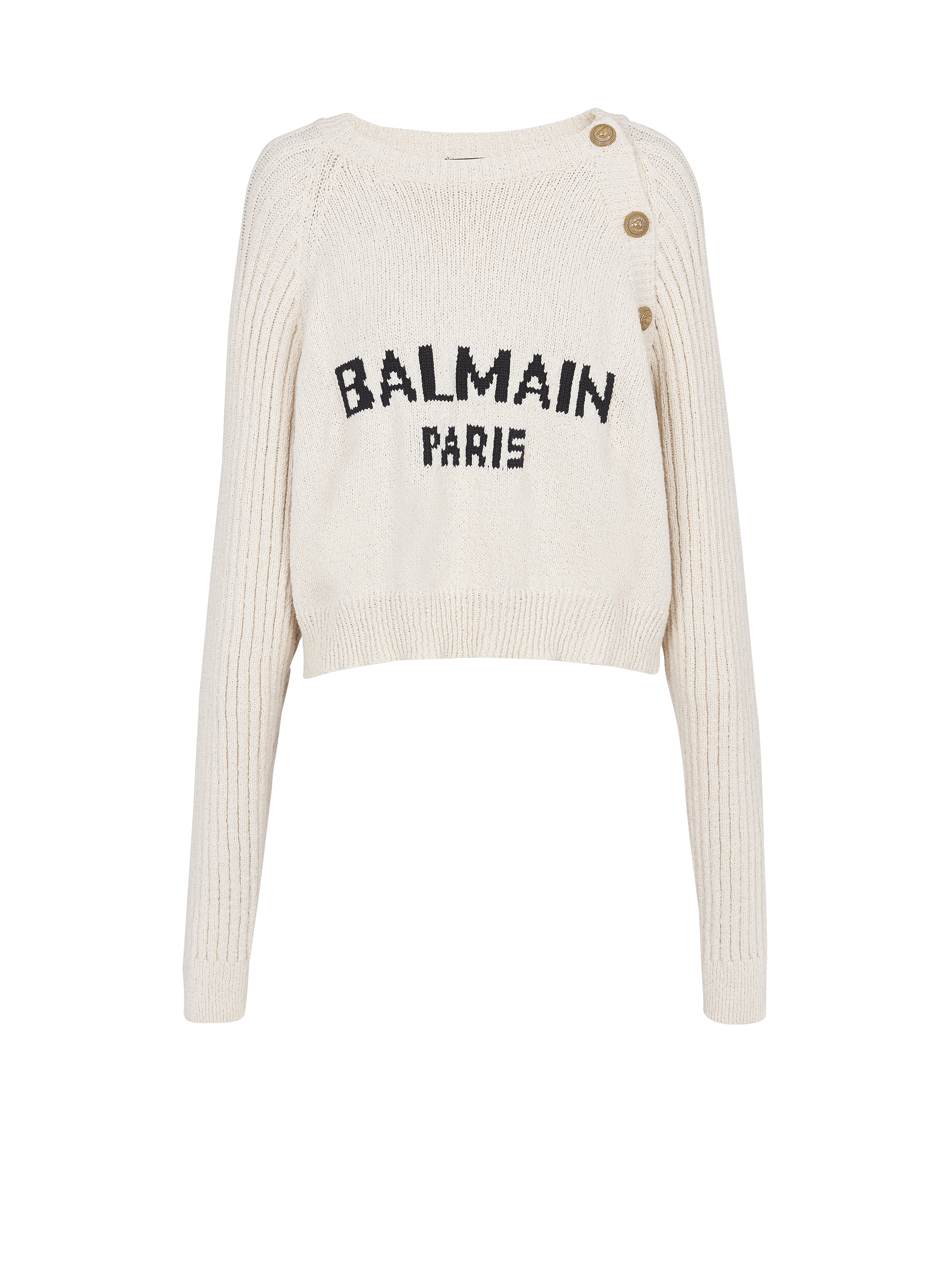 Buttoned jacquard jumper with Balmain logo