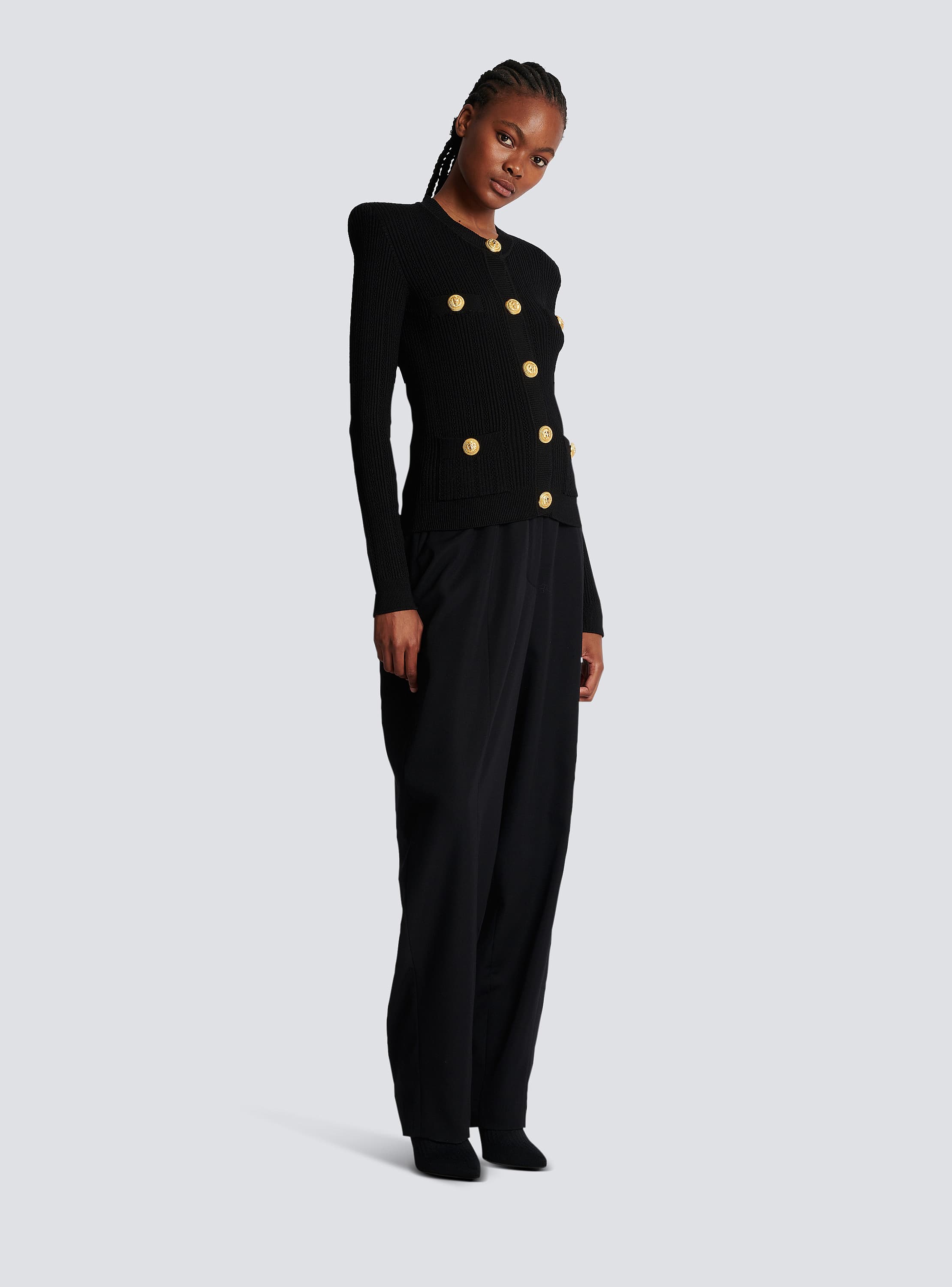 Cropped eco-designed knit cardigan with gold-tone buttons