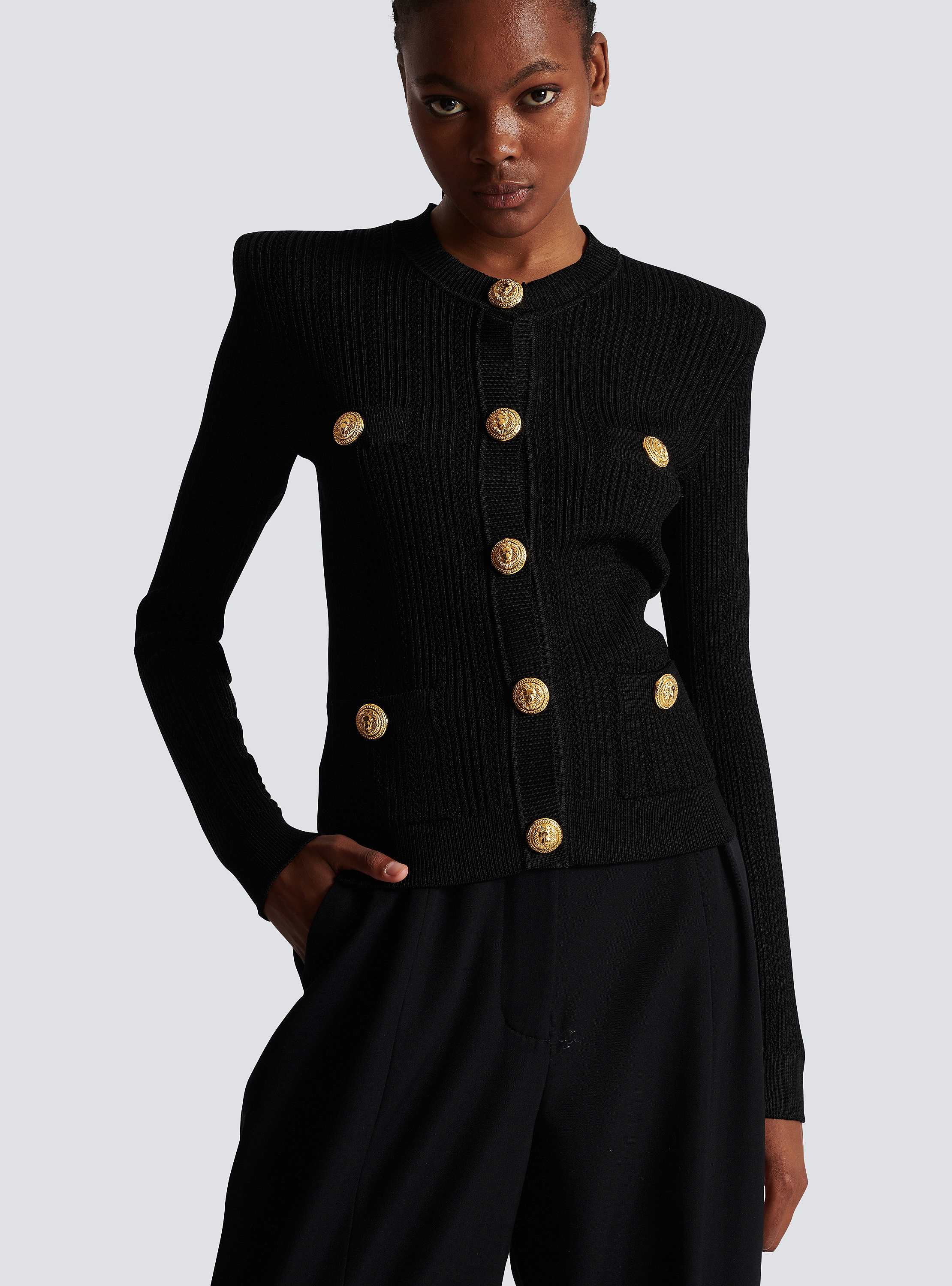 Cropped eco-designed knit cardigan with gold-tone buttons