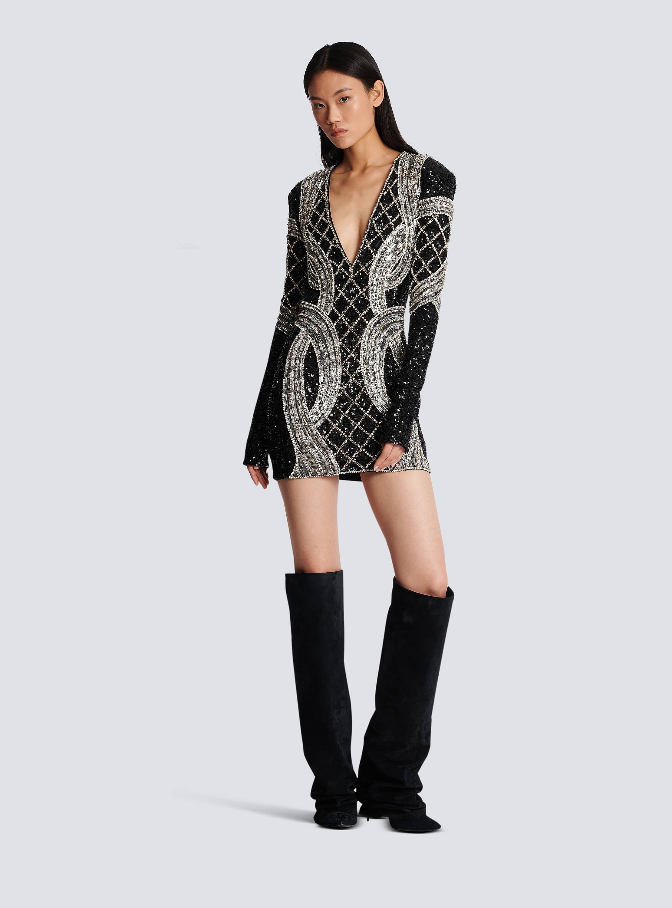 silver balmain dress Balmain Embroidered Mini Dress - Black