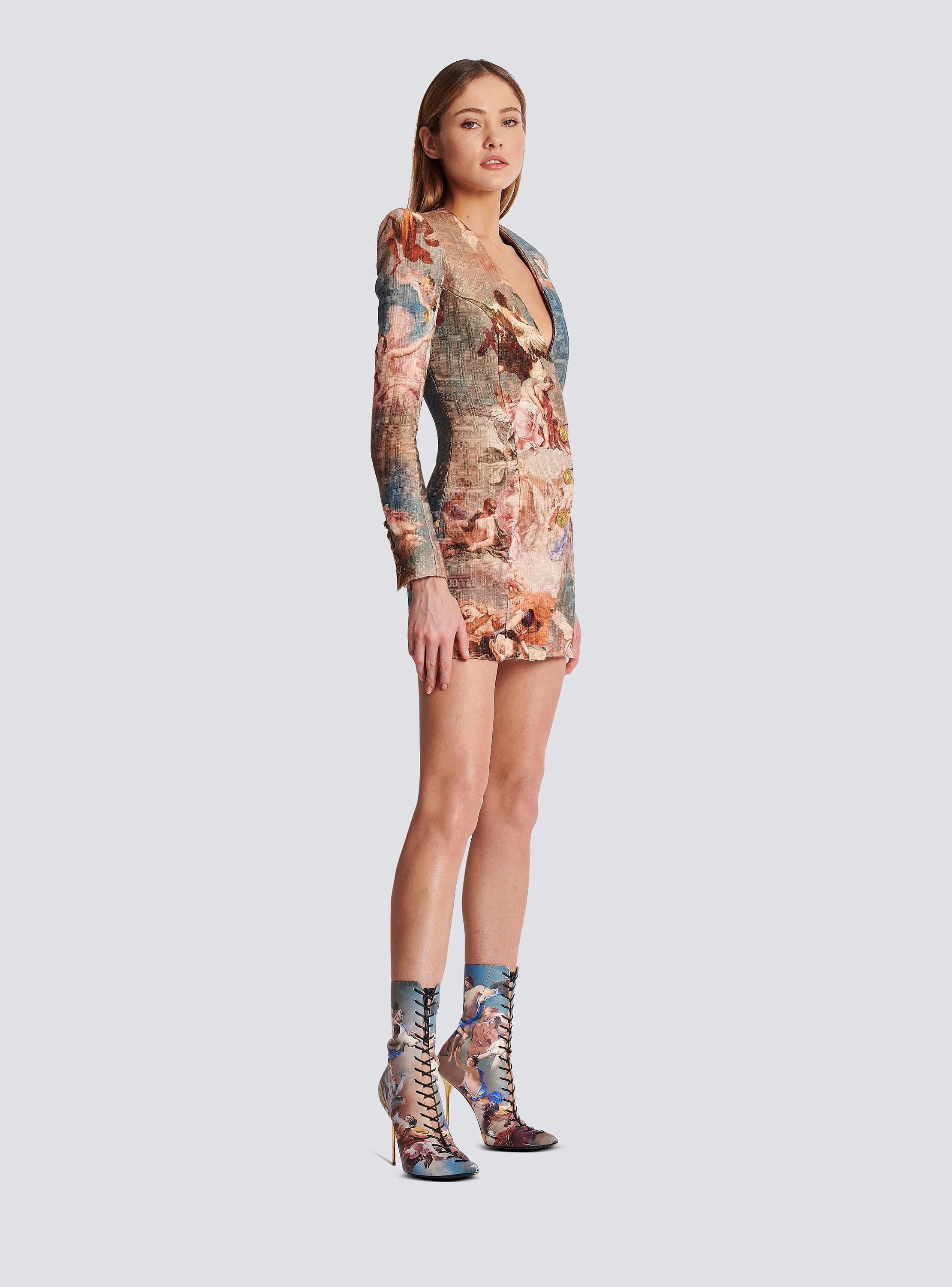 Sky printed monogrammed jacquard wrap dress