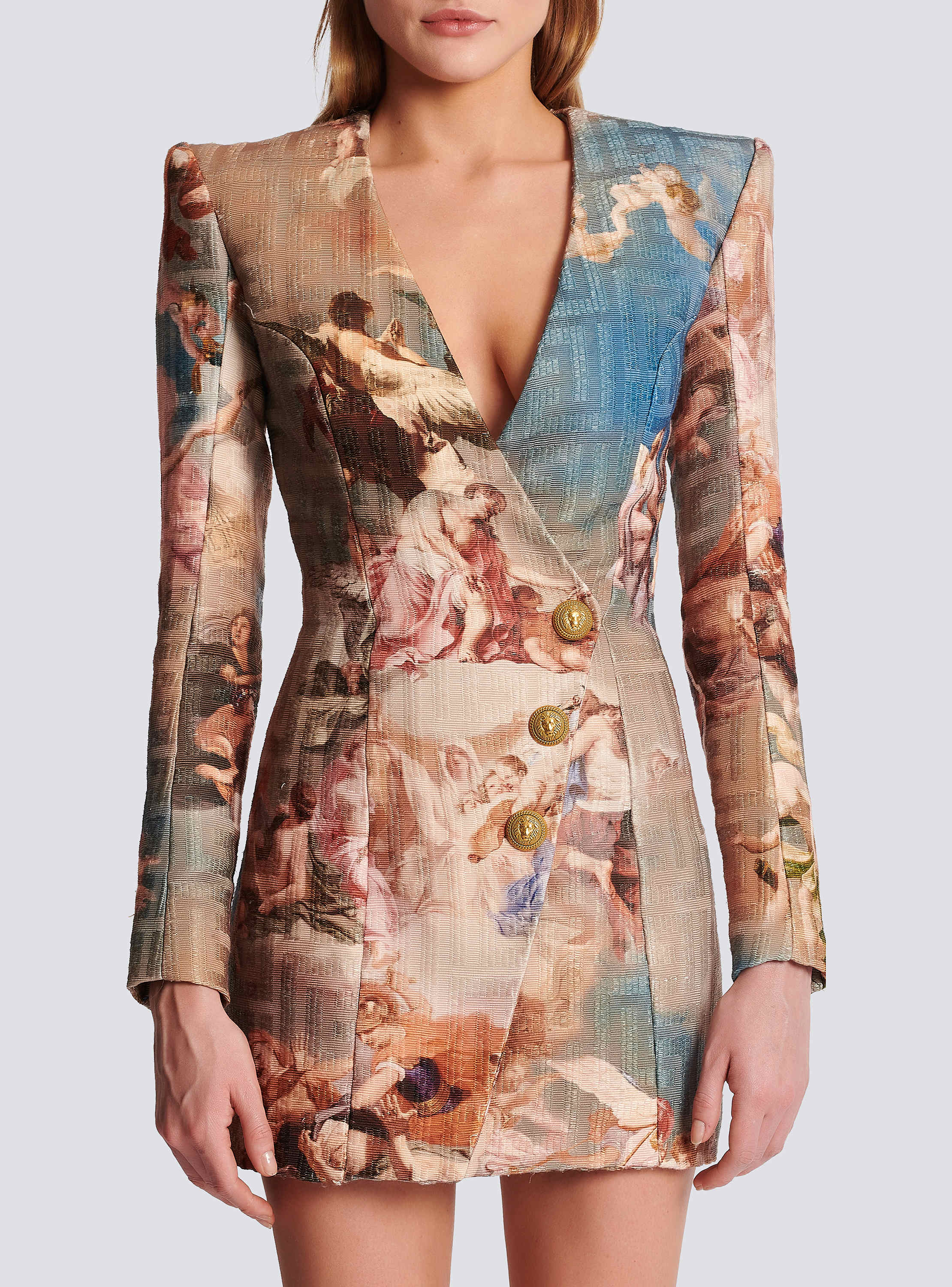 Sky printed monogrammed jacquard wrap dress